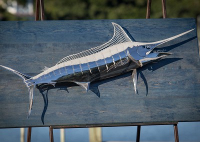 Blue Marlin Polished Stainless Steel Blue Wood 2