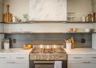Hot Rolled Steel KItchen Backsplash with Floating Shelving 2