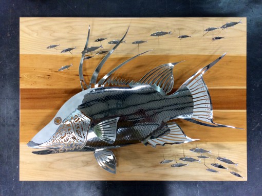 Hog Snapper Polished Stainless Wood Sculpture